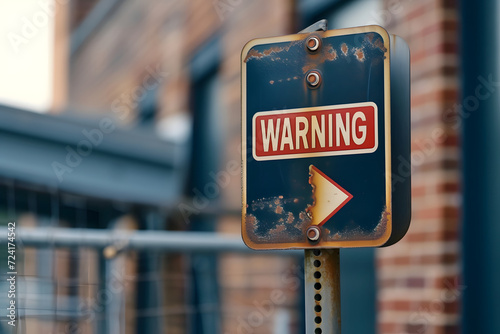 Vergangene Warnungen: Heruntergekommenes Schild mit der Aufschrift 'WARNING' vermittelt nostalgische Authentizität und erzählt Geschichten vergangener Zeiten.