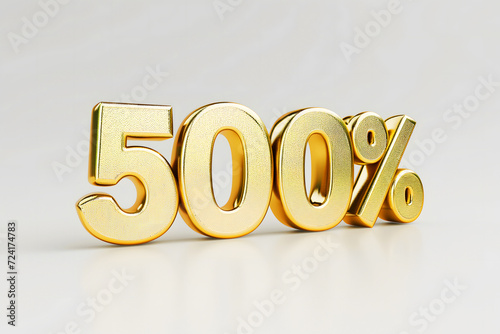 Golden 500% Sign on White Background - Finance and Growth and Discount Offer Concept