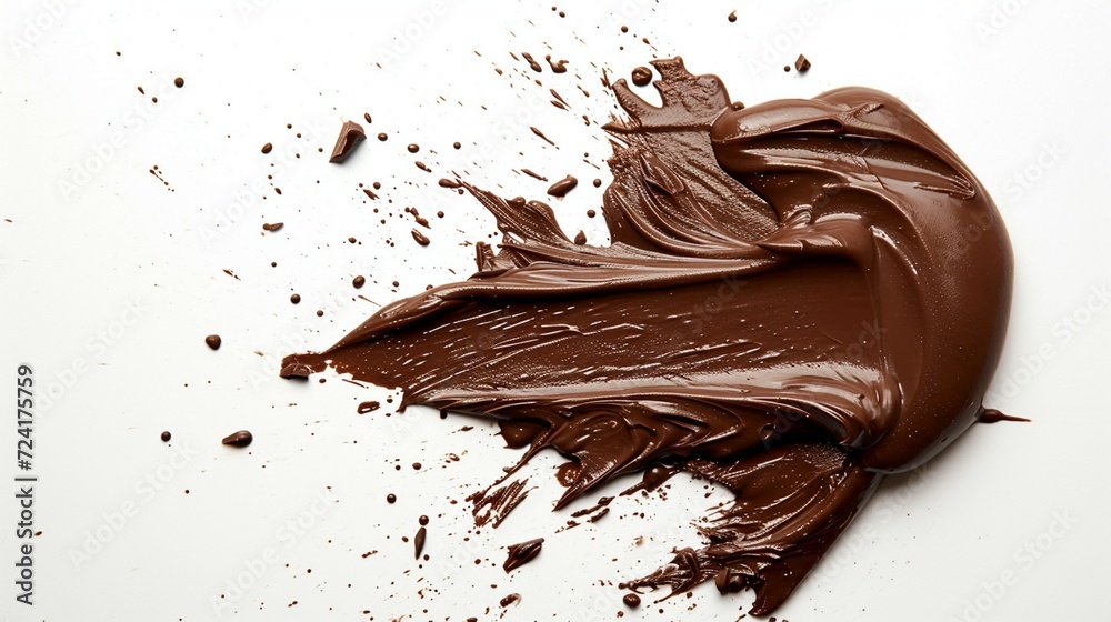 Fototapeta premium Smear of tasty chocolate paste on a white background, tasty chocolate paste, chocolate paste, dark chocolate ads, chocolate isolated, chocolate paste closeup, chocolate day 