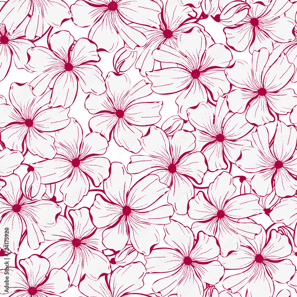 Floral ink hand drawn design. Red poppies line art flower, seamless pattern for textile, scrapbook , wallpaper. Vector background Floral ink hand drawn design. Red poppies line art flower, seamless pattern for textile, scrapbook , wallpaper. Vector background