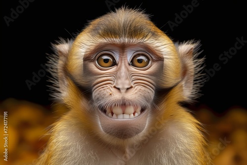 A majestic macaque, with piercing eyes and a velvety coat of fur, gazes directly into the camera, revealing the intricate details of its simian features and capturing the wild beauty of this remarkab