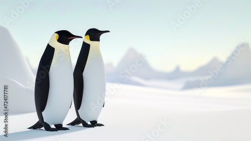Pair of Penguins on Icy Landscape - Loyalty and Companionship Concept AI Generated.