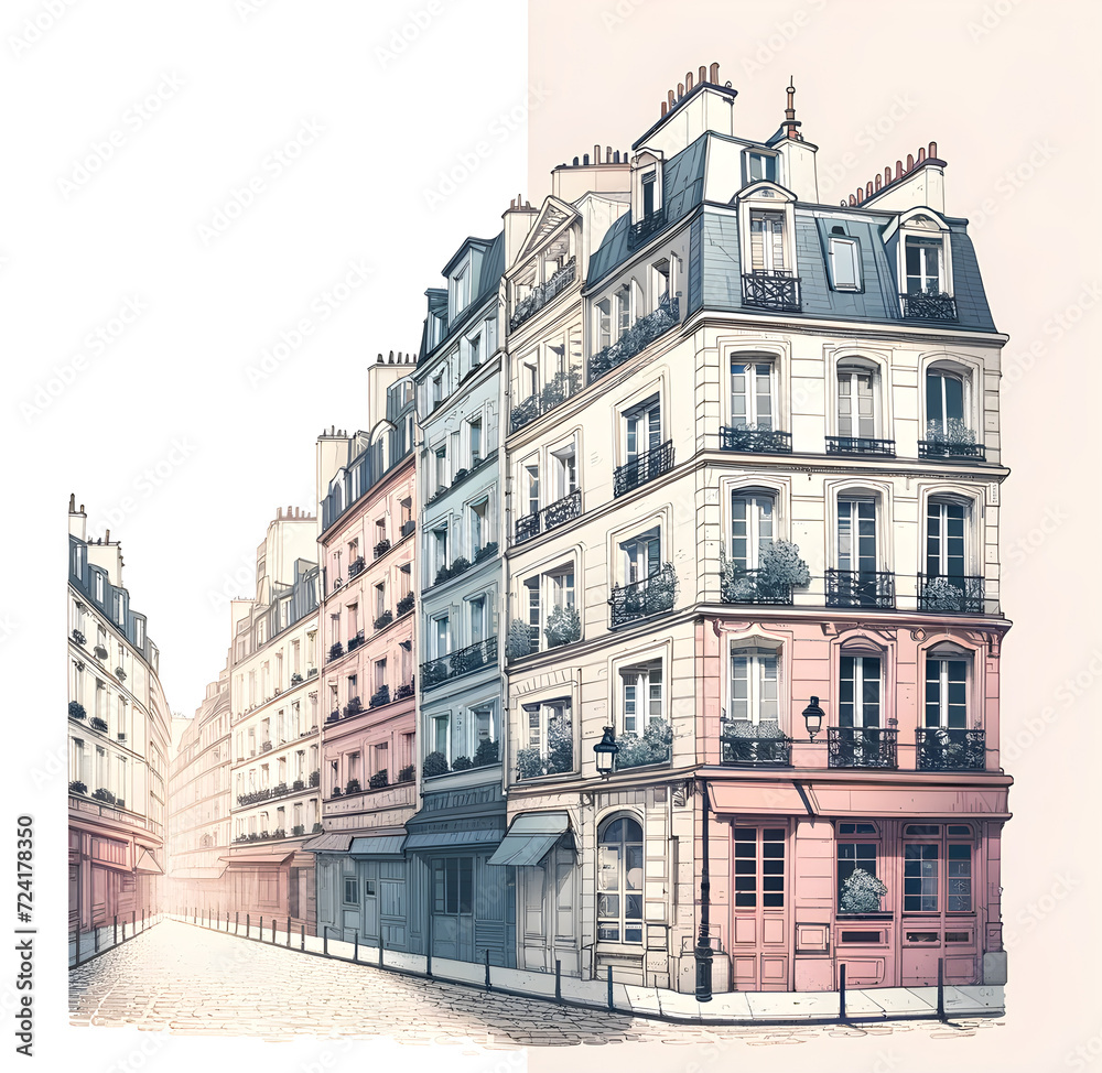 Charming Parisian-Inspired European Cityscape with Classic Architecture, French Balconies, and Mansard Roofs - Concept of Travel, Romance, and Urban Elegance