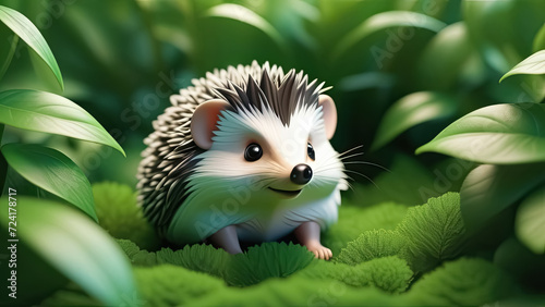 Hedgehog in the forest. Wild, native, European hedgehog (Scientific name: Erinaceus Europaeus). Cute cartoon hedgehog. Generative AI