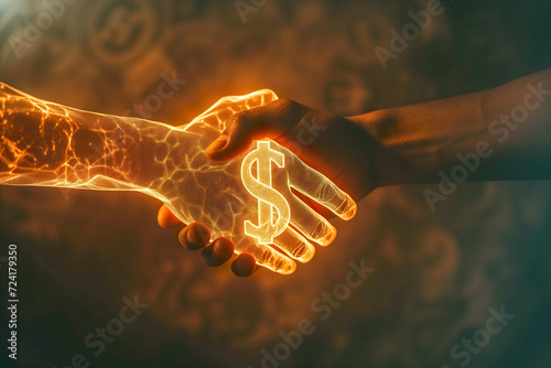 Symbolic Handshake with Golden Circuitry and Dollar photo
