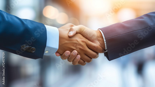 Businessman handshake for teamwork of business merger and acquisition,successful negotiate,hand shake,two businessman shake hand with partner to celebration partnership and business dea, generative ai