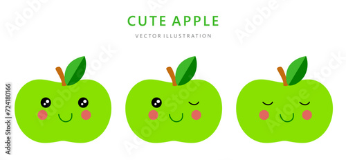 Cute apples. Different emotion. Vector icon set