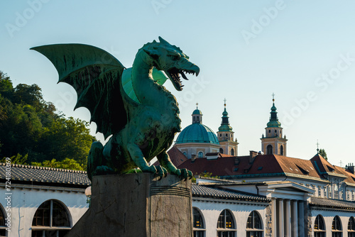 Detail of Dragon Bridge in Ljubljana, Symbol of city. photo