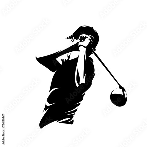 Golf player, golf club logo, isolated vector silhouette, ink drawign