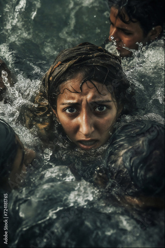 Rescued at Sea: Illegal Immigrant in the water  © Ideenkoch