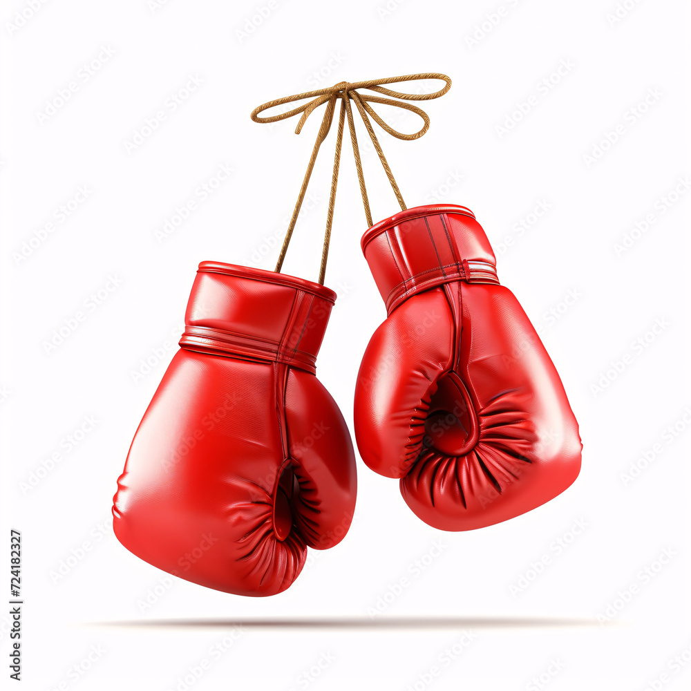 a pair of red boxing gloves from a string