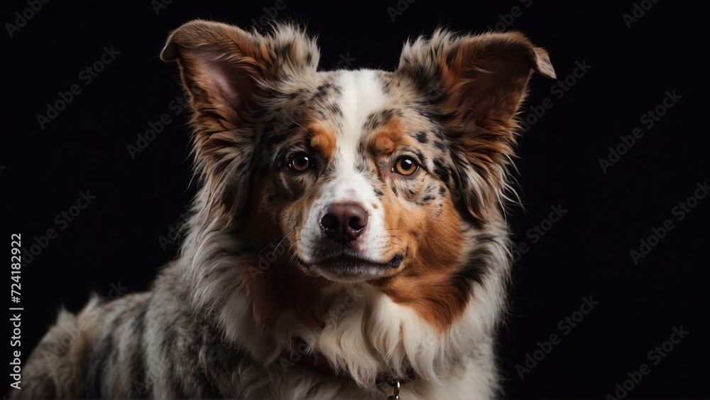 portrait of australian shepherd dog on black backdrop