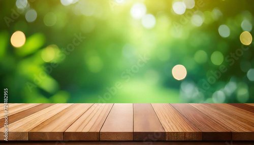 新緑と木のテーブル素材。Fresh greenery and wood table material.