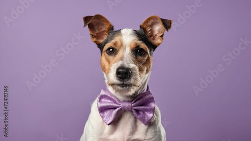 Fox Terrier dog with a bow isolated on purple background