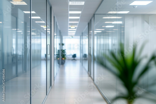 Nice modern office with beautiful long office corridor with defocused room background