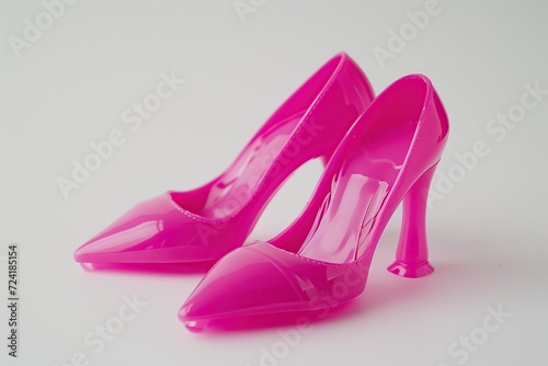 Beautiful and luxury pink high heel shoes on white background