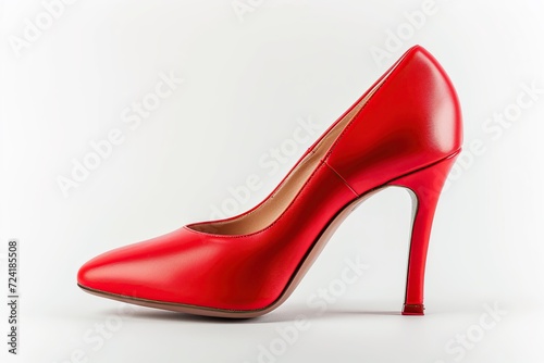 Beautiful and luxury red high heel shoes on white background
