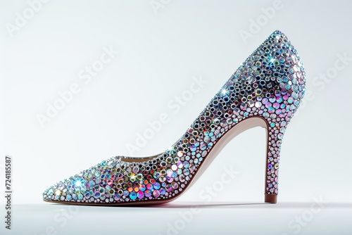 Beautiful and luxury glitter high heel shoes on white background