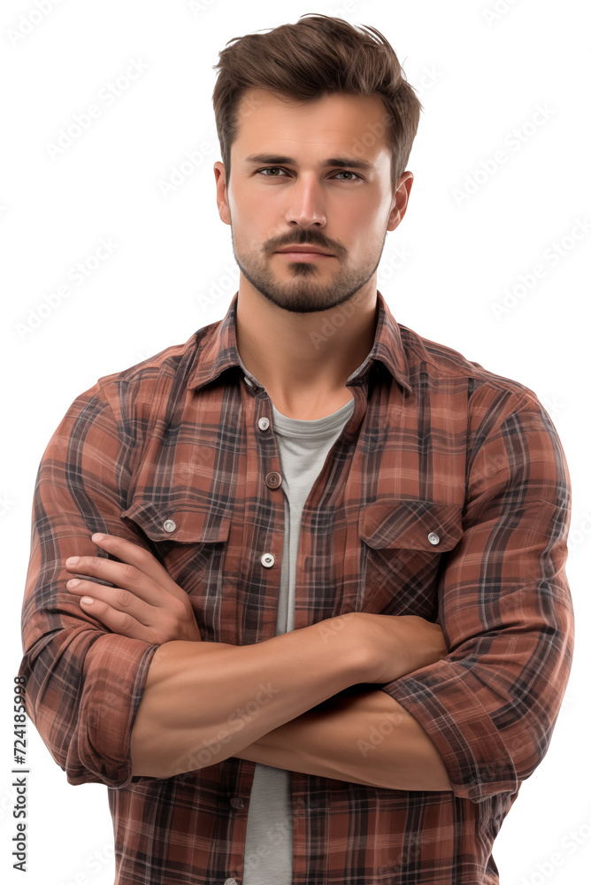 Isolated bearded man wearing checked shirt Isolated bearded man wearing checked shirt