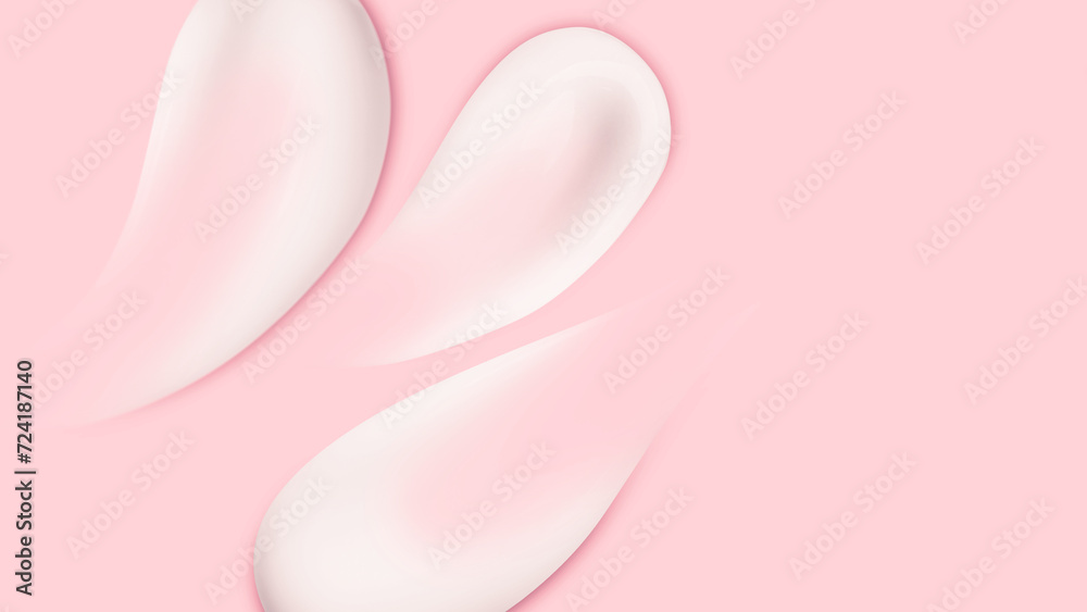 Obraz premium Smears of white cream on pink background