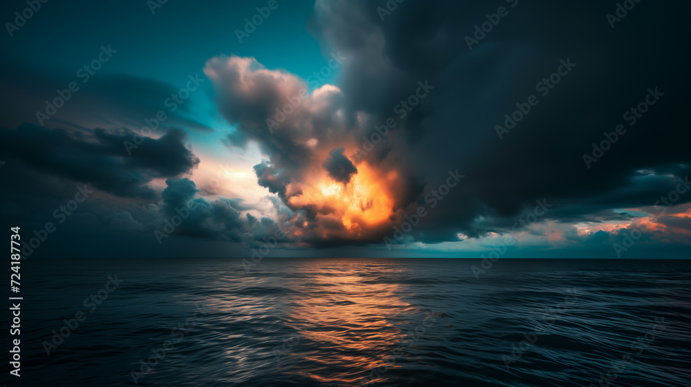 Dramatic seascape with dark storm clouds over the sea