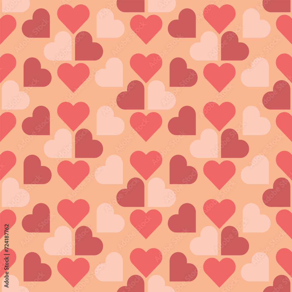Simple Valentine's Day Pattern - Red and Salmon Hearts in Peach Fuzz Background. Seamless link.