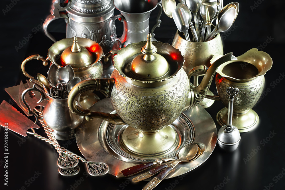 Antique silver tableware for dining room Antique silver tableware for dining room