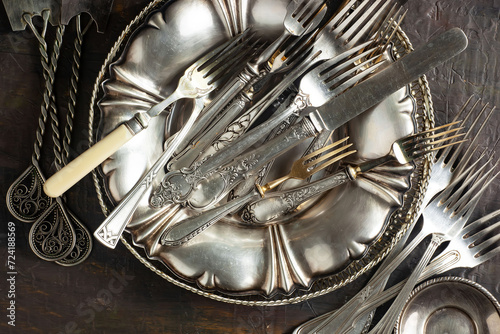 Antique silver tableware for dining room