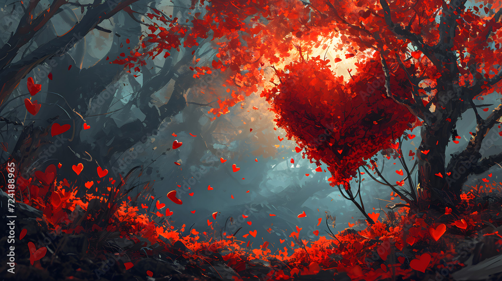 Enchanted Heart-Shaped Tree. Created with Generative AI Enchanted Heart-Shaped Tree. Created with Generative AI