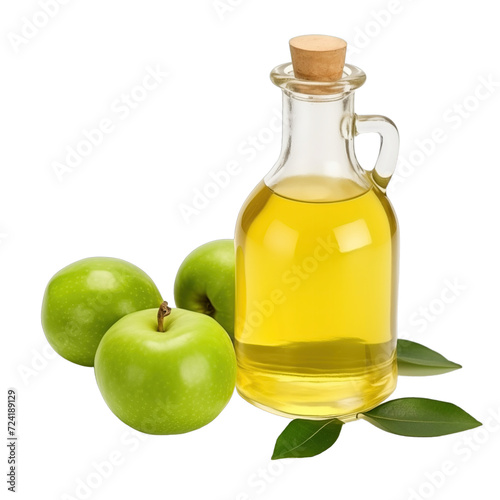 fresh raw organic soda apple oil in glass bowl png isolated on white background with clipping path. natural organic dripping serum herbal medicine rich of vitamins concept. selective focus