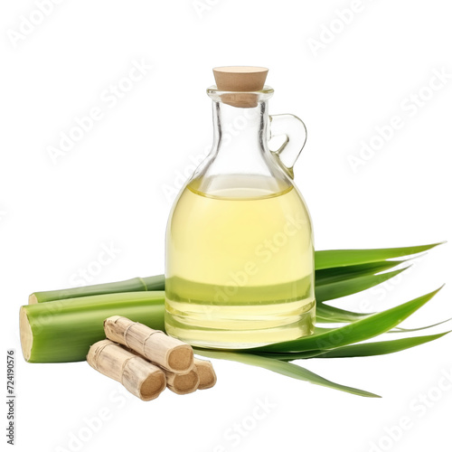 fresh raw organic sugar cane oil in glass bowl png isolated on white background with clipping path. natural organic dripping serum herbal medicine rich of vitamins concept. selective focus