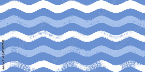 Seamless Wave Pattern, Hand drawn water sea vector background. Wavy beach print, curly grunge paint lines, watercolor © Good Goods