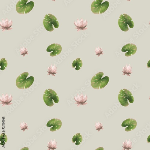 Small cute river plant leaves and lilies on a beige background