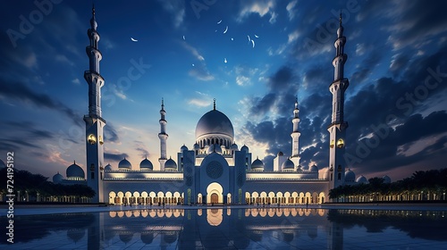 view of the mosque at night with beautiful clouds