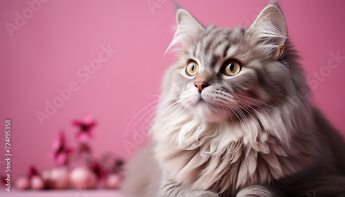 Cute kitten with fluffy fur looking at camera, sitting playfully generated by AI © Jeronimo Ramos