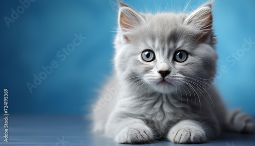 Cute kitten with blue eyes, sitting and staring at camera generated by AI