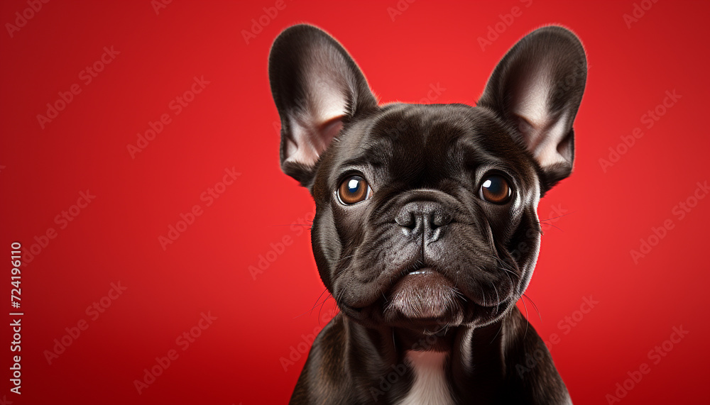 Cute French Bulldog puppy sitting, looking at camera with sad eyes generated by AI