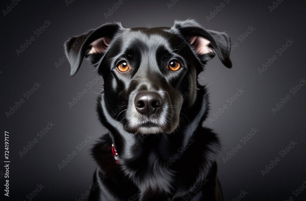 black dog, plain background, studio photo 