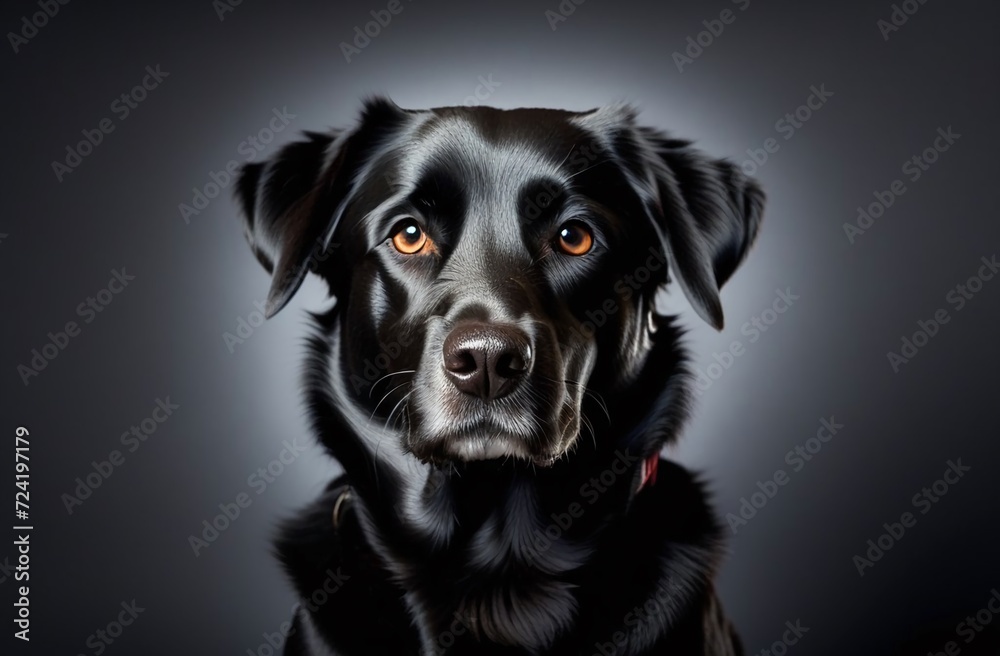 black dog, plain background, studio photo 