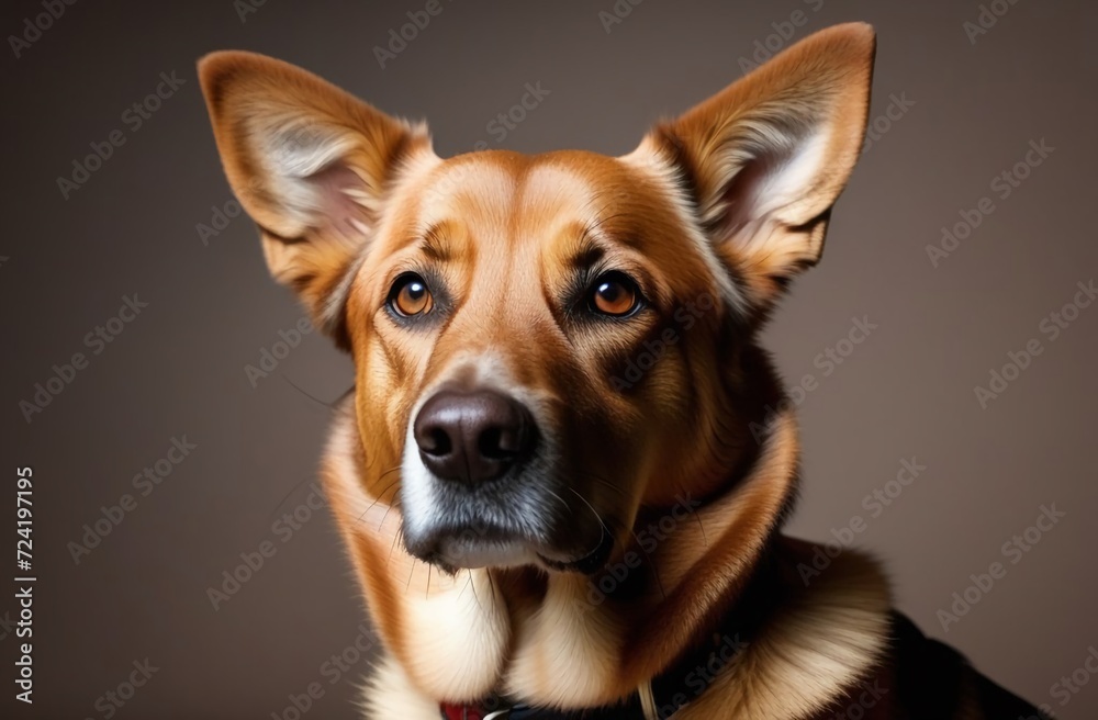brown dog, plain background, studio photo