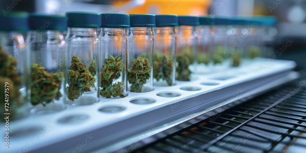 Close up cannabis bud in a lab