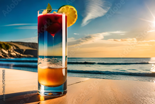 Cocktail Glass by the Seashore: Generated by AI photo