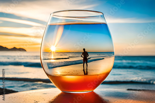 Cocktail Glass by the Seashore: Generated by AI photo