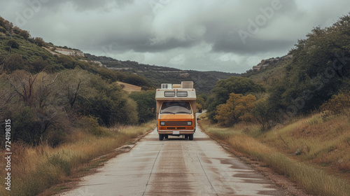 Generative AI, road trip aesthetic concept, muted neutral colors, happy travel, enjoy holidays and relaxation 
