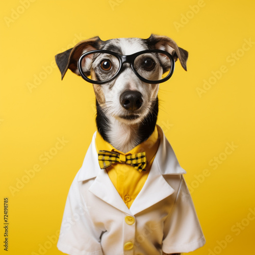 Dog dressed as a doctor.