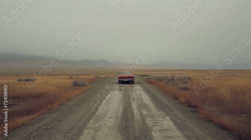Generative AI, road trip aesthetic concept, muted neutral colors, happy travel, enjoy holidays and relaxation 