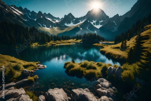 The dramatic beauty of the High Tatra National Park, a pristine mountain lake nestled among soaring peaks, creating a scene of unparalleled natural splendor