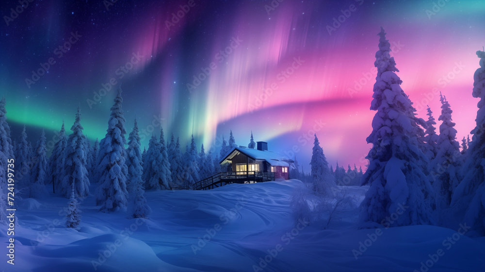 beautiful arurora on night sky above the forest wallpaper