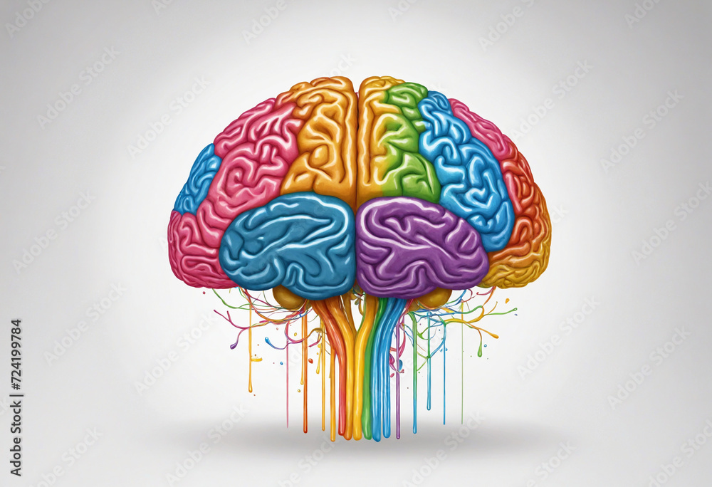 The colorful and vibrant human brain illustration representing the diverse range of thoughts, emotions, and abilities in the fields of psychology, neurology, and mental health