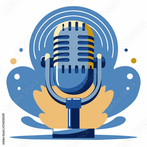 Vector illustration isolated on whiteRetro microphone for the radio host. Vector cartoon illustration